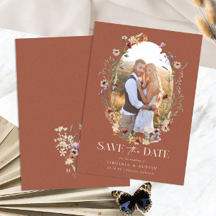 Terrakotta-Boho-Floral-Heiraten-Erinnerungskarte Save The Date