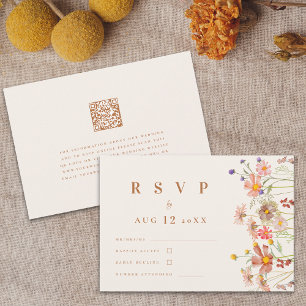 Terrakotta Boho Herbst Wildblumen Blumenhochzeit RSVP Karte