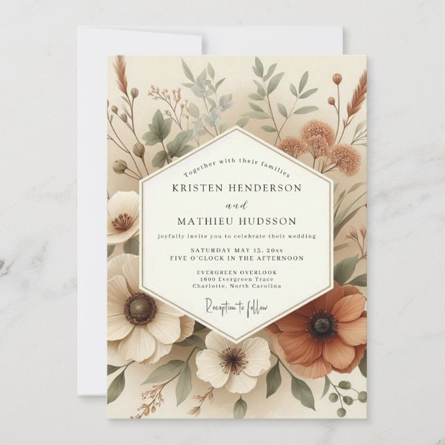 Terrakotta-Boho-Hochzeit Flora Einladung (Vorderseite)
