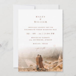 Terrakotta Boho Minimalist Schriftfoto-Hochzeit Einladung