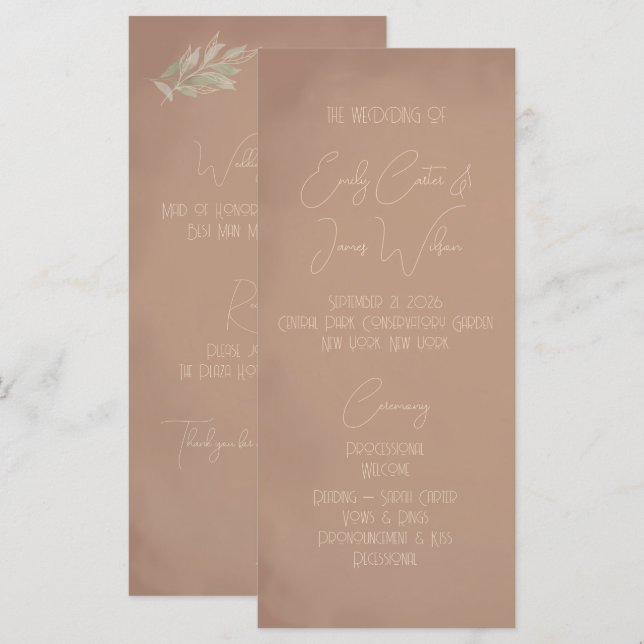Terrakotta Boho Minimalistische Hochzeit Programm (Vorne/Hinten)