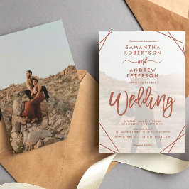 Terrakotta-Boho-Rahmen einfache Foto-Schrift Hochz Einladung
