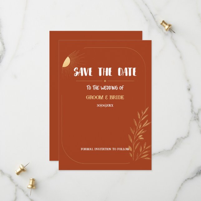 Terrakotta Boho Save The Date (Vorderseite/Rückseite Beispiel)