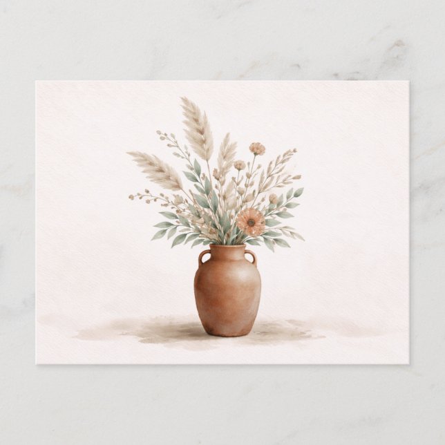 Terrakotta Boho-Vase Pampasgras Botanisch Postkarte (Vorderseite)