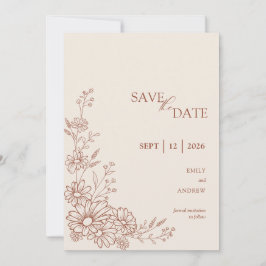 Terrakotta Botanical Gänseblümchen Garten Hochzeit Save The Date