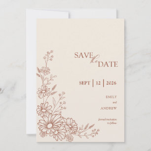 Terrakotta Botanical Gänseblümchen Garten Hochzeit Save The Date