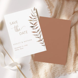 Terrakotta Botanische Blätter Save-the-Date-Karte Einladung