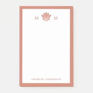 Terrakotta-Braun-Lotus-Monogramm Post-it Klebezettel