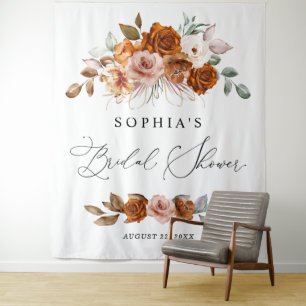 Terrakotta-Braun-Orangene Florale Hochzeitsdusche Wandteppich