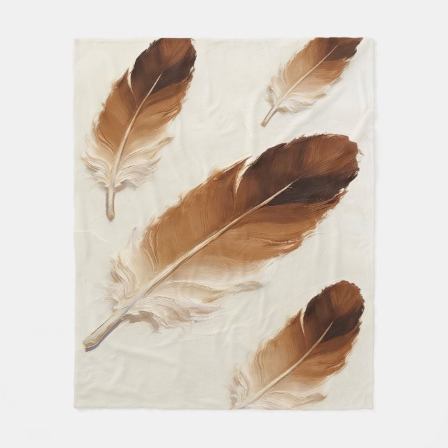 Terrakotta-Braune-Feder-Soft-Aesthetik-Boho Fleecedecke (Vorderseite)