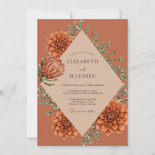 Terrakotta-Braunorange Dahlie Hochzeit Einladung