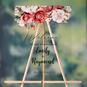Terrakotta-Burgunder-Rot-Terrassen-Blumen-Hochzeit Acrylschild