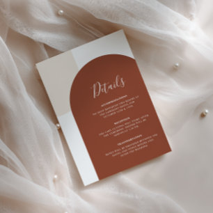 Terrakotta Burnt Orange Boho Bogen Hochzeitsdetail Begleitkarte