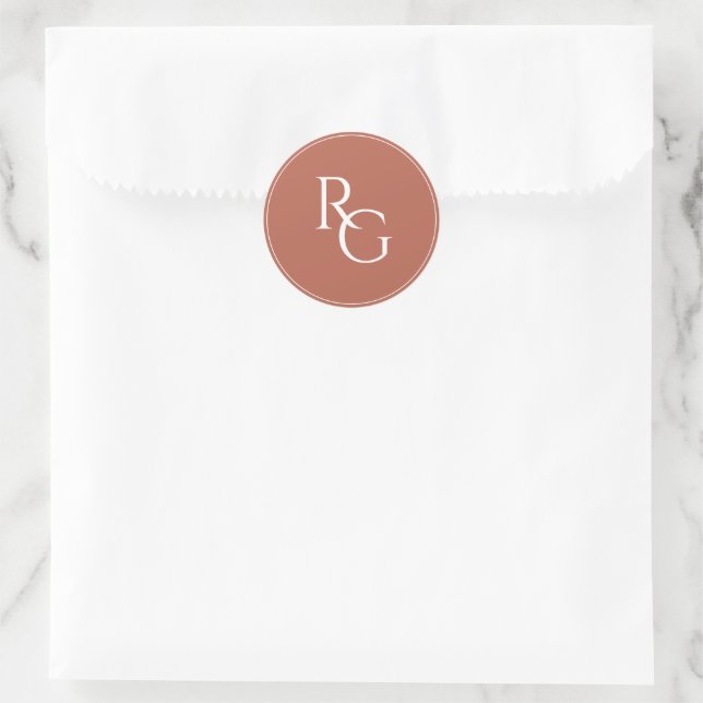 Terrakotta | Chic Schlichte Initialen  Runder Aufkleber (Tasche)