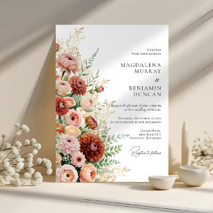 Terrakotta-Crem-Blush-Rosa-Gartenblumen-Hochzeit Einladung