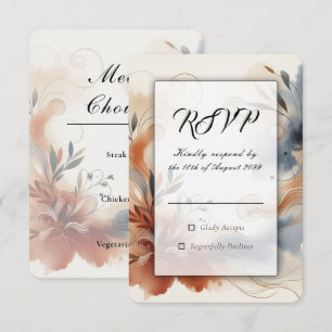 Terrakotta-Dämmerung und marineblaue Blüten Hochze RSVP Karte