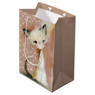 Terrakotta Dusty Rose Goldblatt-Malerei-Katze Mittlere Geschenktüte