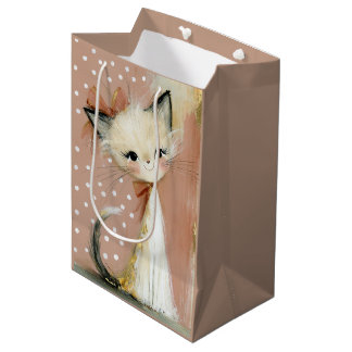 Terrakotta Dusty Rose Goldblatt-Malerei-Katze Mittlere Geschenktüte