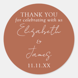Terrakotta Elegante Schrift Hochzeit Danke Runder Aufkleber
