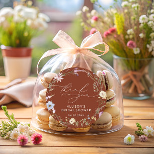 Terrakotta Elegante Wildblumen-Hochzeitsdusche Runder Aufkleber