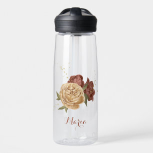 Terrakotta-Erdfarbton-Blumen-Grün Namensschild Trinkflasche
