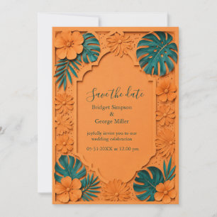 Terrakotta-Faux-Cutout-Hawaii-Floral-Hochzeit  Einladung