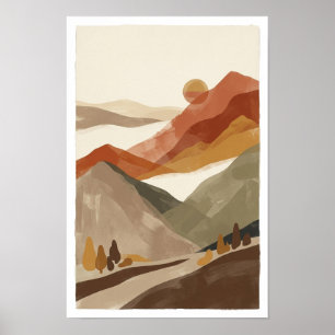 Terrakotta-Gebirgslandschaftsposter Poster