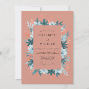 Terrakotta-Gedämpfte-Teal-Bohemian-Hochzeit Einladung