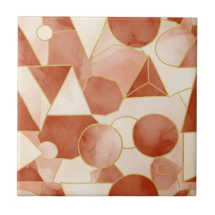Terrakotta Geometrisch - Gold Linien Kunst Mosaik Fliese
