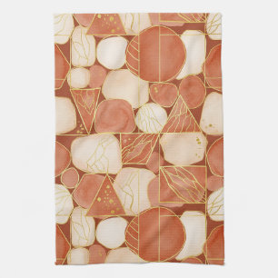 Terrakotta Geometrisch - Gold Linien Kunst Mosaik Geschirrtuch