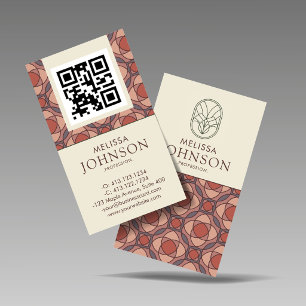 Terrakotta Geometrisch Vertikal QR Visitenkarte