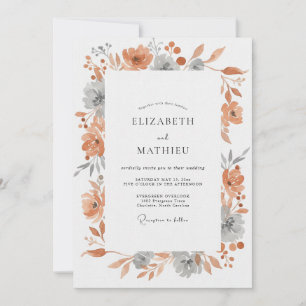 Terrakotta Graue Blumige Hochzeit Einladung