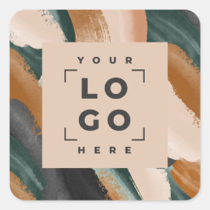 Terrakotta, grün abstrakt gestrichen minimalmodern quadratischer aufkleber