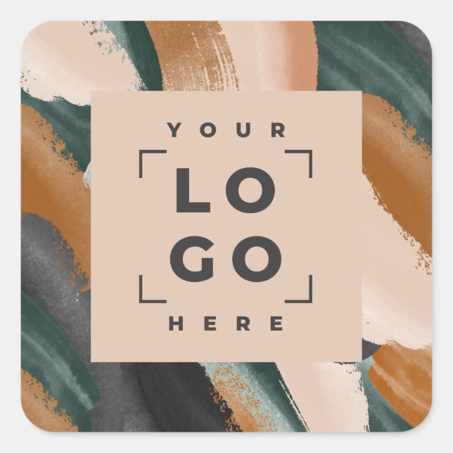 Terrakotta, grün abstrakt gestrichen minimalmodern quadratischer aufkleber (Vorderseite)