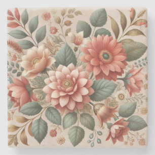 Terrakotta-Grün-Aquarell-Blumen-Frühling-Sommer Steinuntersetzer