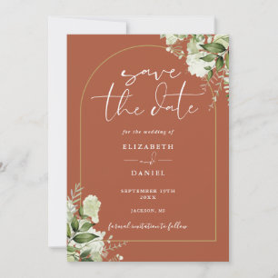 Terrakotta-Grün-Gold-Bogen QR-Code-Hochzeit Save The Date