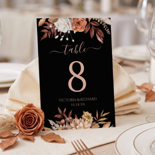 Terrakotta-Herbst-Blüten-Schwarz Herbst-Hochzeit Tischnummer