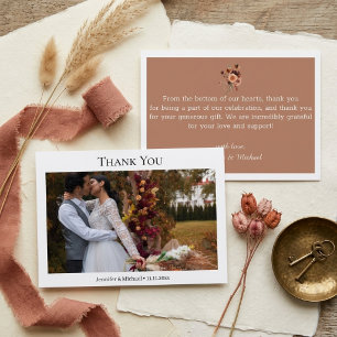 Terrakotta Herbst Foto Hochzeit Danke Modern Mitteilungskarte