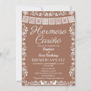 Terrakotta Hermoso Cariño Taufe & Erster Geburtsta Einladung