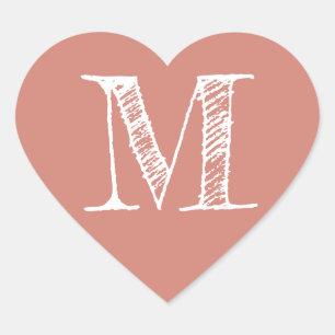 Terrakotta-Herz Minimalistisches Monogramm Initial Herz-Aufkleber