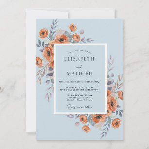 Terrakotta-Himmel-Ranunculus-Eukalyptus-Hochzeit Einladung