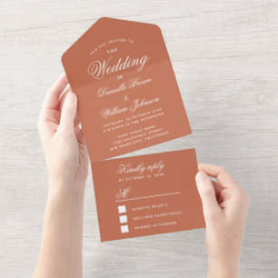 Terrakotta Hochzeit Elegante Kalligrafie Einfache All In One Einladung
