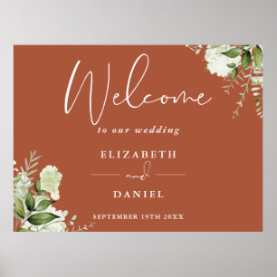 Terrakotta-Hochzeits-Willkommensschild mit florale Poster