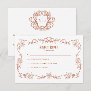 Terrakotta-Hochzeitseinladung mit wilder Rosenrank RSVP Karte