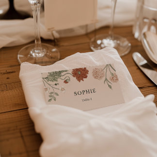 Terrakotta-Hochzeitsplatzkarte mit Vintage-Blumenm Platzkarte