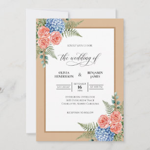 Terrakotta-Hortensien-Farn-Hochzeit Einladung