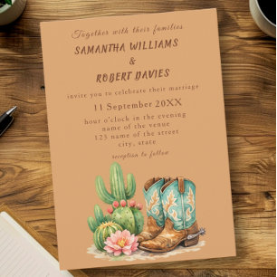 Terrakotta-Kaktus-Wüste-Arizona-Cowboy-Hochzeit Einladung