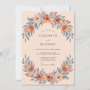 Terrakotta-Kranz-Blüten-Hochzeit Einladung