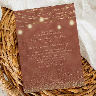 Terrakotta Lichterkette Gold Glitter Hochzeit Einladung