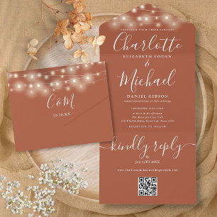 Terrakotta-Lichterkette QR-Code-Monogramm-Hochzeit All In One Einladung